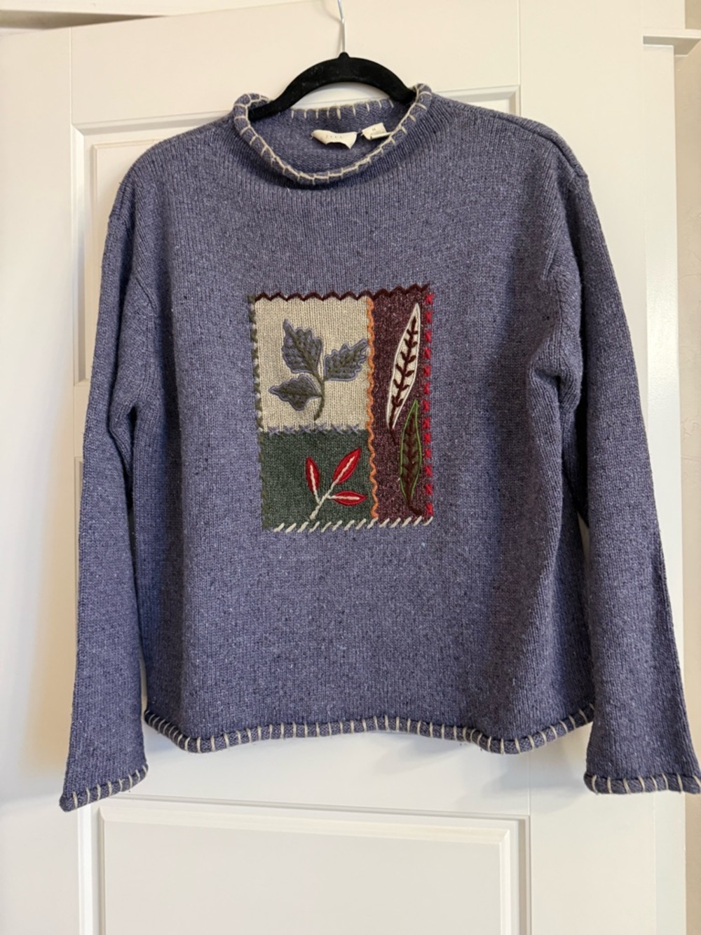 J. Jill Heathered Lavender Crewneck Sweater with Embroidered Patch